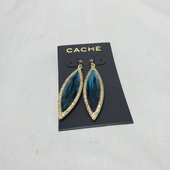 Cache blue long drop crystal with rhinestone fish hook earring - Picture 3 of 5